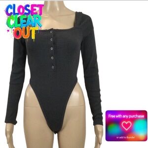 ZARA Square Neck Long Sleeved Black Body Suit